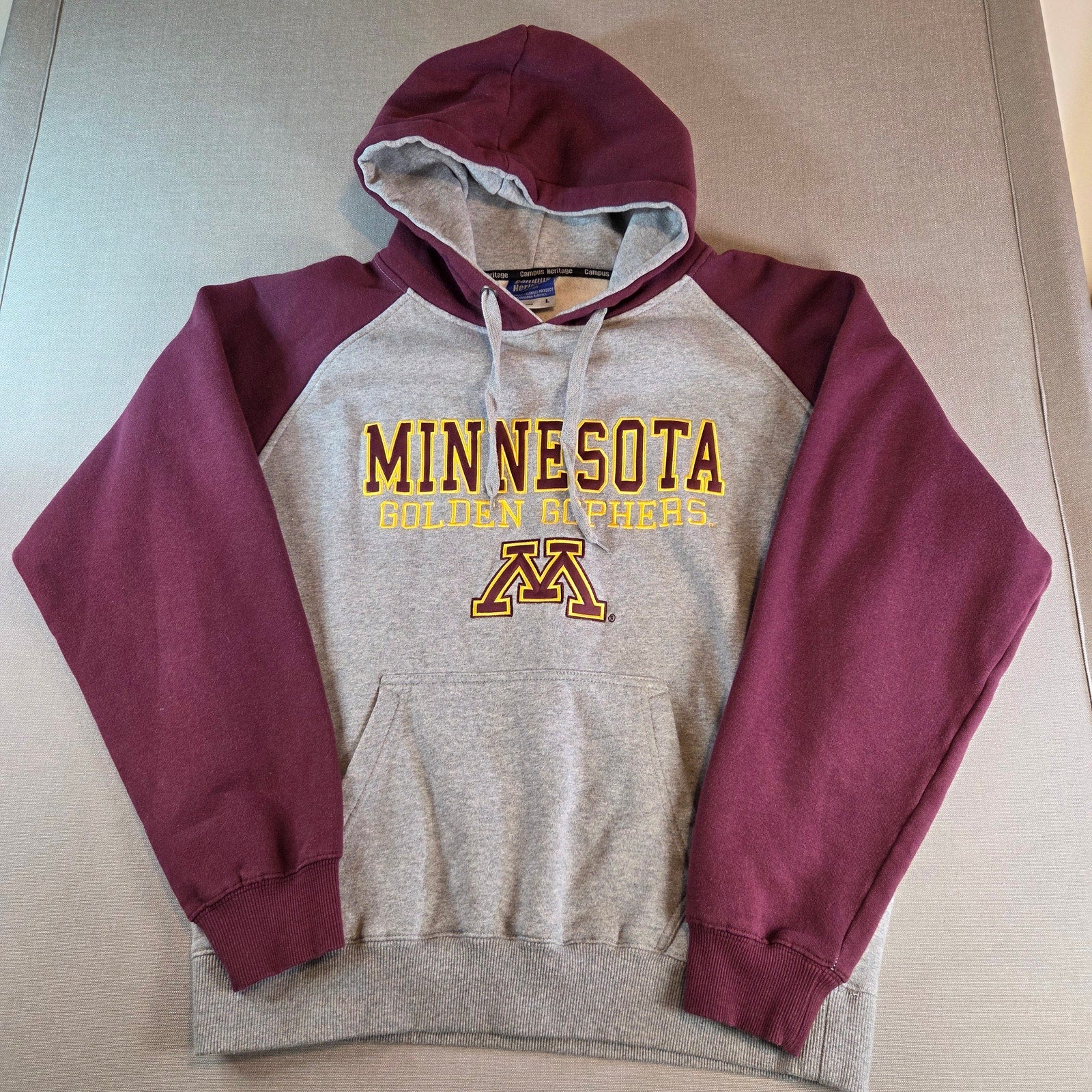 Minnesota Golden Gophers Hoodie Campus Heritage Gray Maroon Size L Pullover