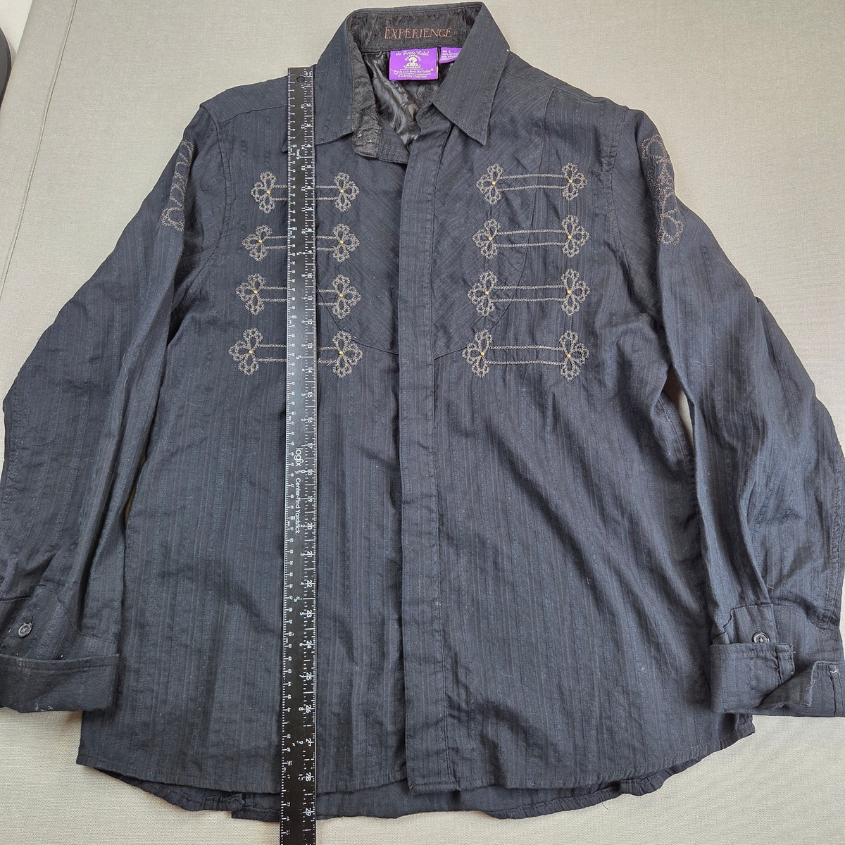 Jimi Hendrix Purple Label Rock & Roll Religion Black Embroidered Shirt L