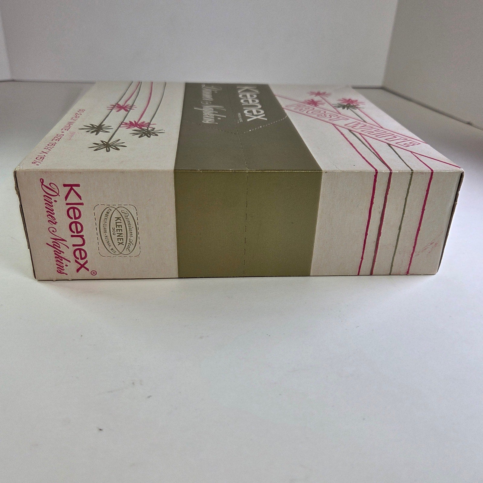 Vintage 1960 Kleenex Dinner Napkins Box Frost White 2-Ply 50ct Retro Unused NOS