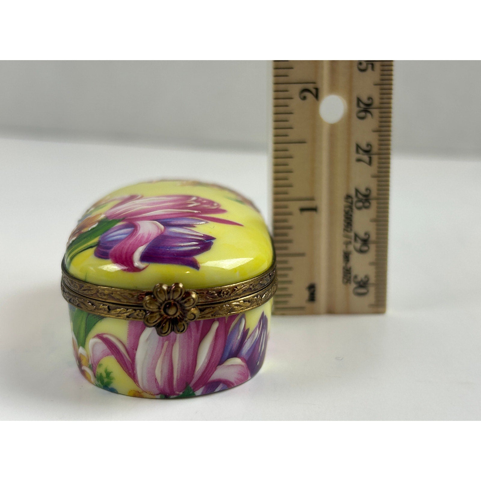 Rochard Limoges France Trinket Box Raised Floral Hand Painted Yellow Oval