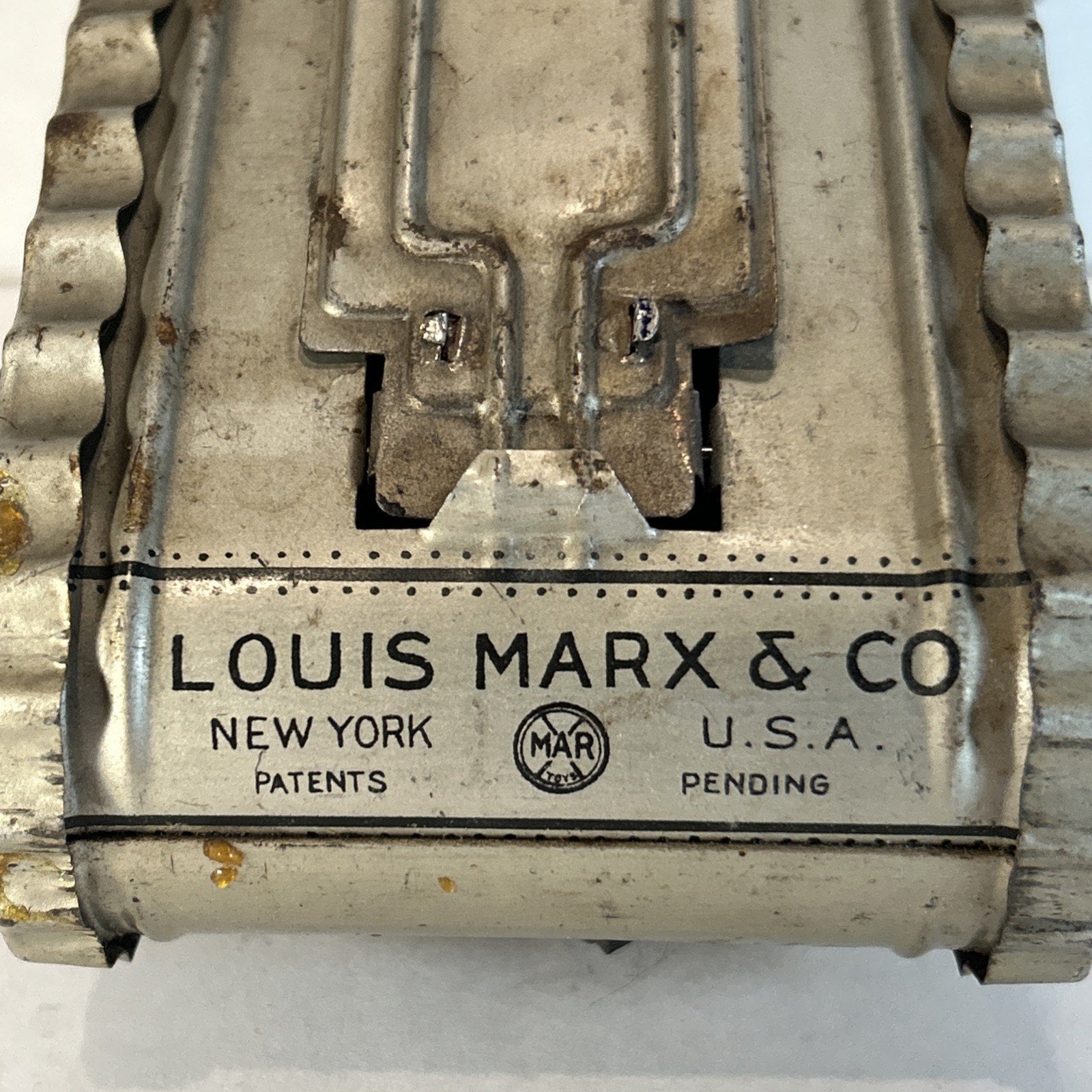 Vintage 1930s Marx Tin Litho Wind-Up Doughboy Tank – Silver – Works