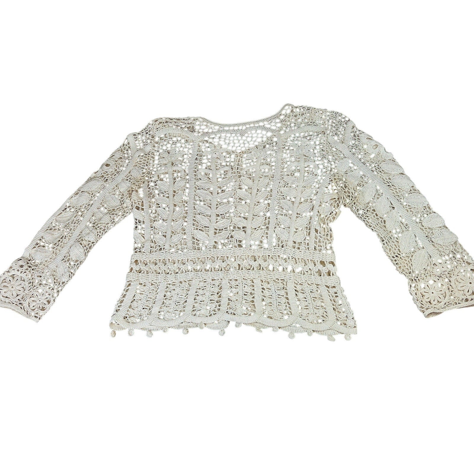 Unbranded Crochet Lace Cardigan Open Knit Floral Button Front Sweater