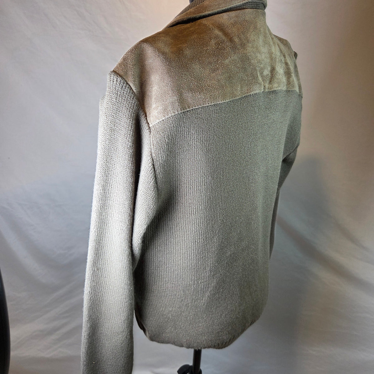 Claybrooke Cow Split Leather Knit Full Zip Sweater Jacket Men's XL Korea Vintage