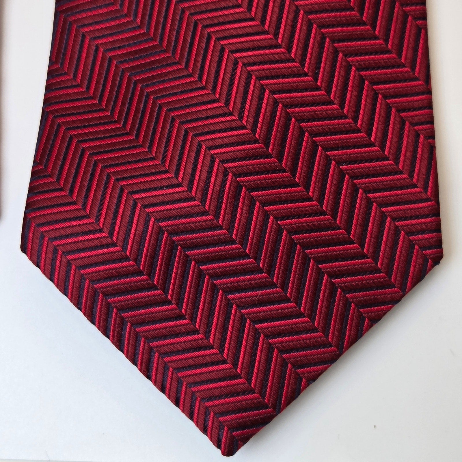 Tommy Hilfiger Silk Tie Lot 3 Red Geometric USA 3.75 Classic Width Contrast Tips
