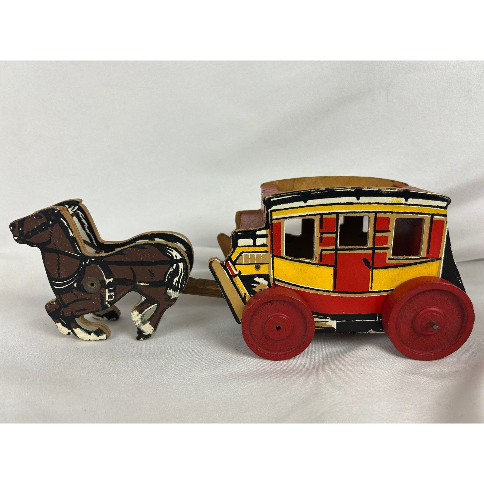 Vintage Keystone Frontier Stagecoach Wood Toy Horse Wagon 1950s