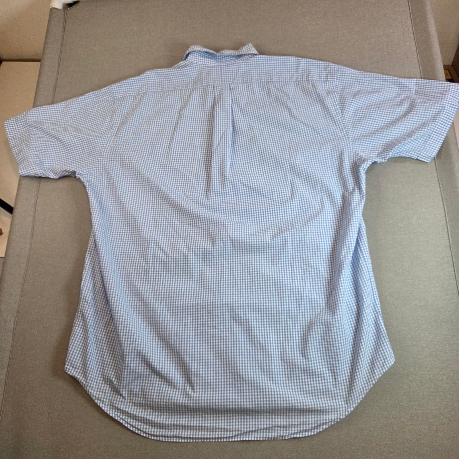 Ralph Lauren Blake Blue Check Short Sleeve Button Down Shirt L Cotton