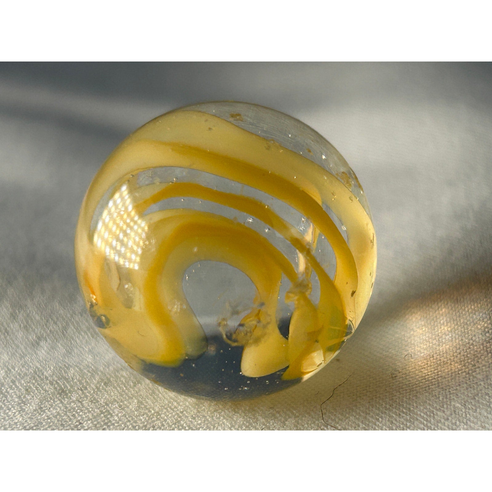 Handmade Style Yellow Ribbon Art Glass Marble 0.7 Inch Swirl Clear Base