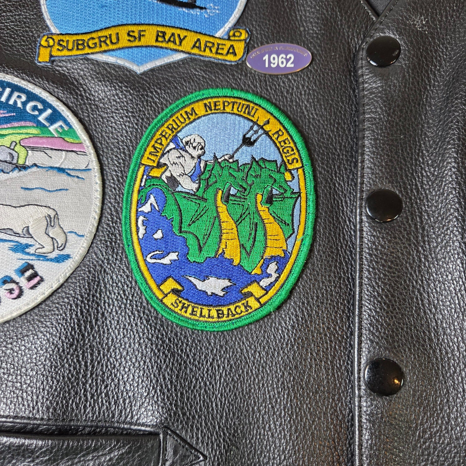 U.S. Navy Submarine Veterans Leather Vest Size 50 Cold War Patch Covered