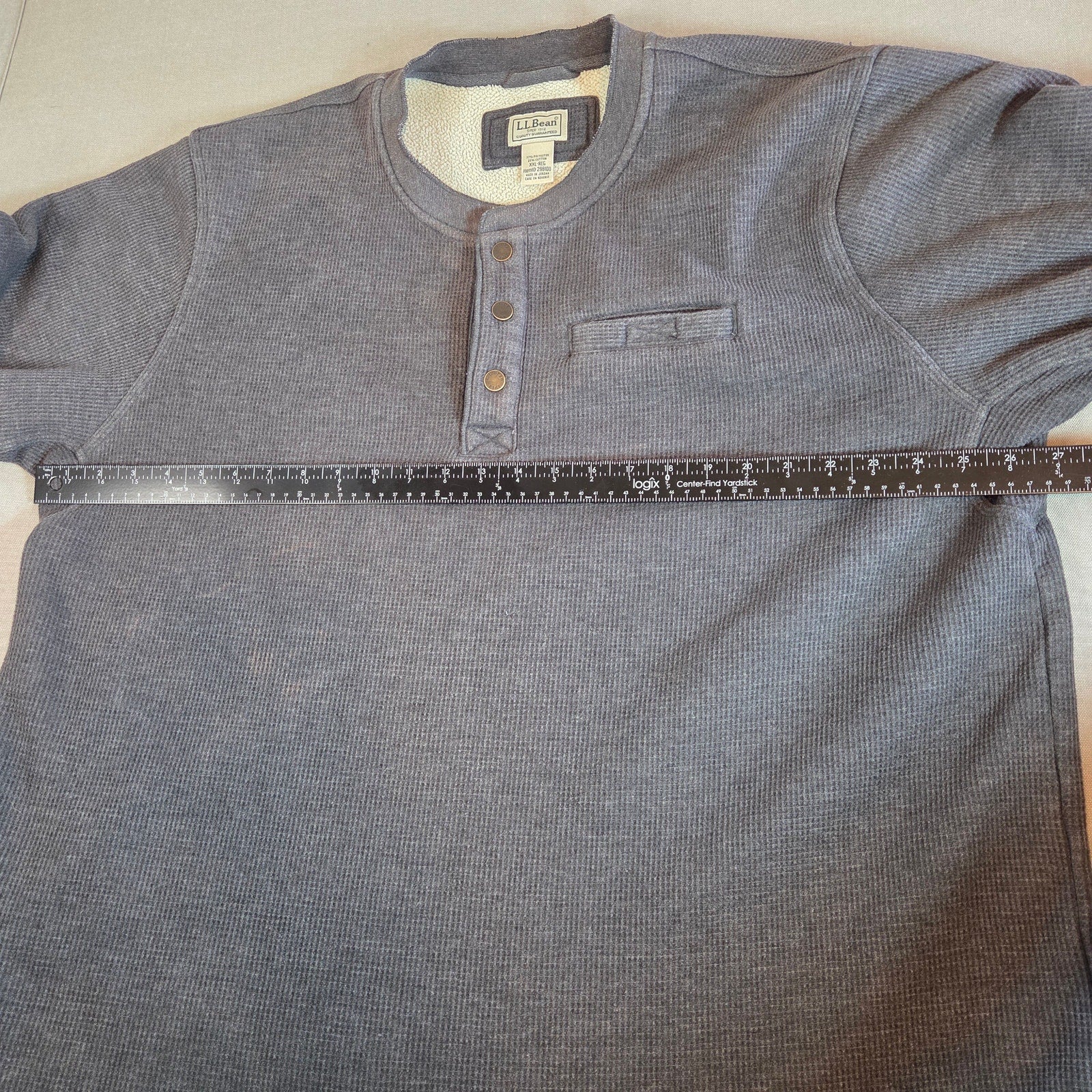 L.L.Bean Men’s XXL Waffle Knit Fleece Lined Henley Pullover Gray