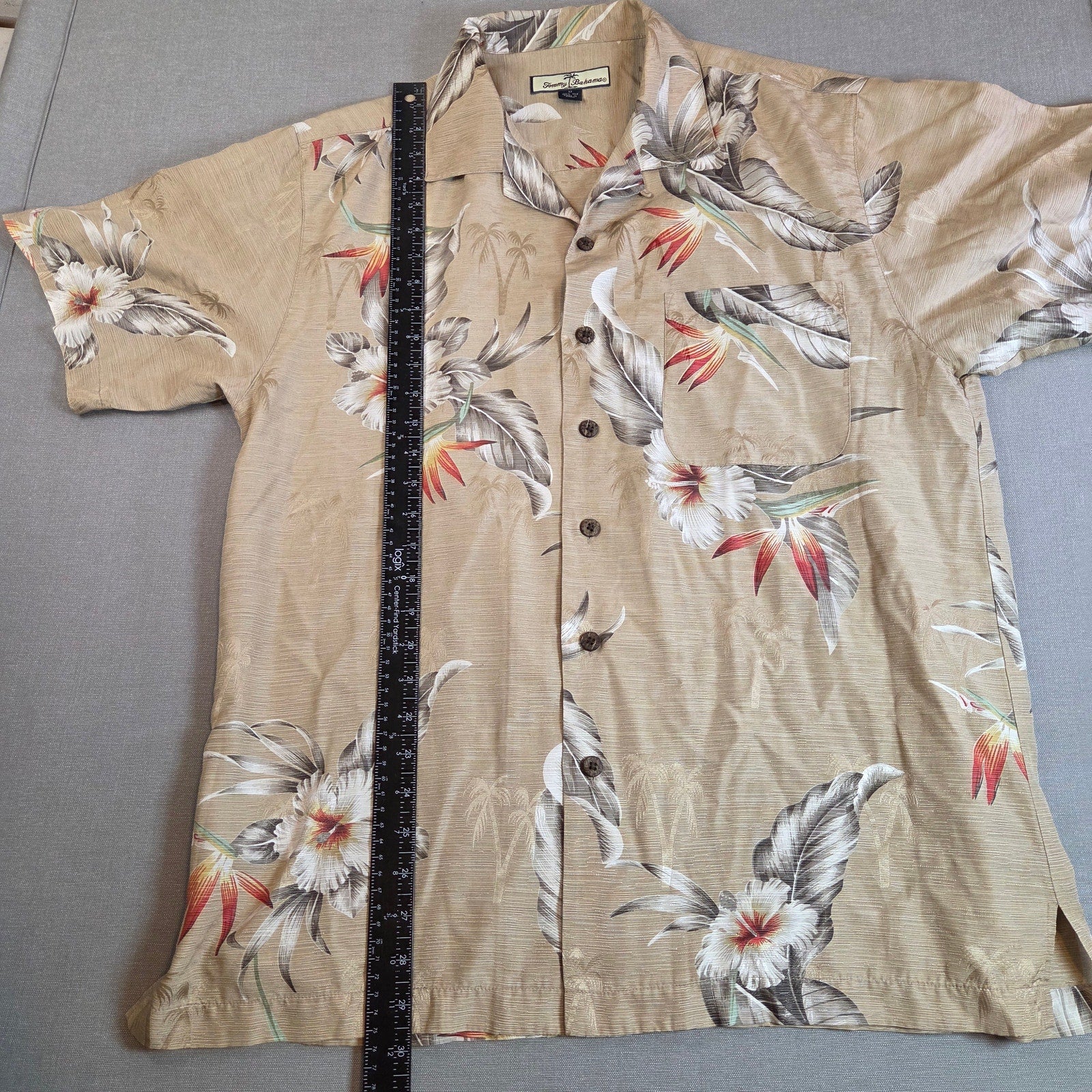 Vintage Tommy Bahama Relax Silk Camp Shirt Men’s M Tan Floral Hawaiian Top