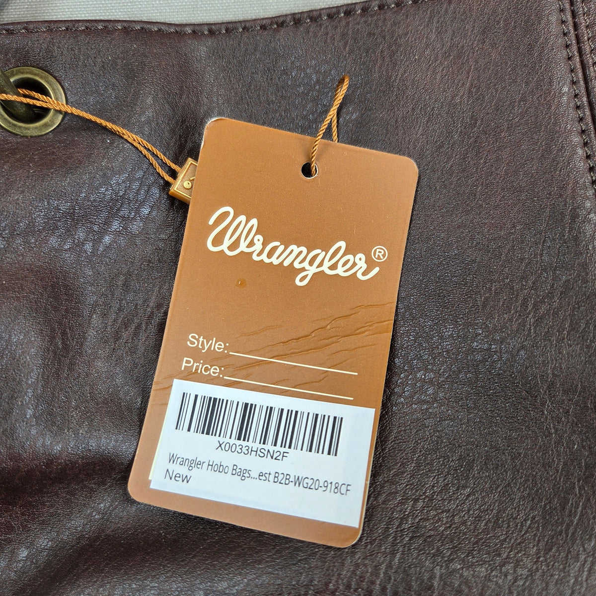 Wrangler WG20-918CF Hobo Shoulder Handbag Vegan Leather Solid Coffee NWT