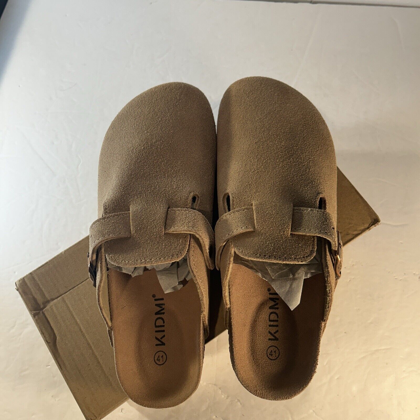 Kidmi Suede Sandal Clogs Taupe Women’s Size 9 Slip-On Buckle