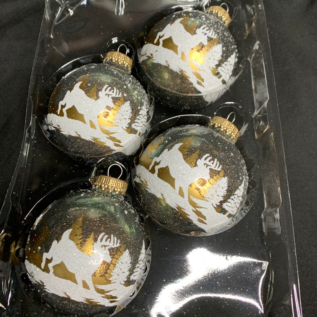 Christmas by Krebs Nature Sparkle Winter Deer Glass Ornaments Set of 4 SK03044