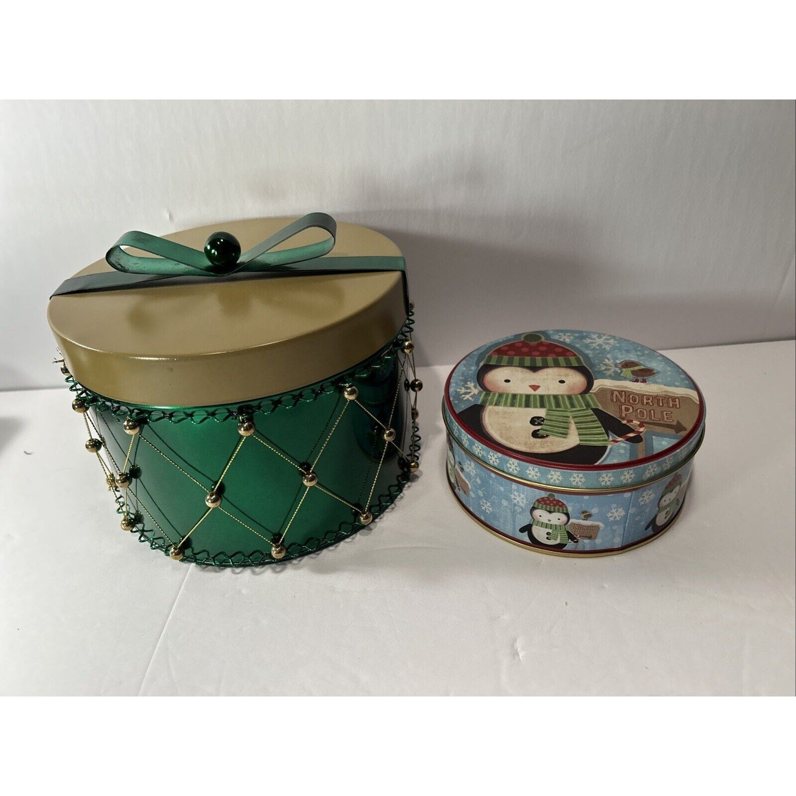 2 Christmas Themed Tin Containers
