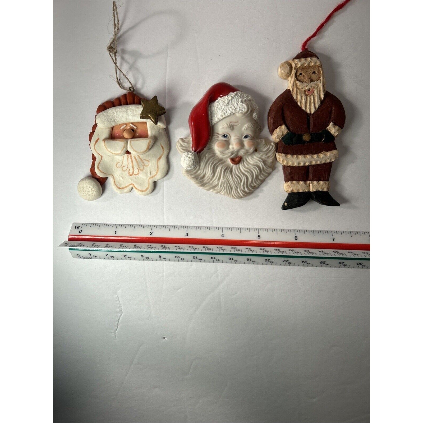 Santa Ornament & Pin Lot – Clay Face Ornament, Wood Santa, Porcelain Santa Pin