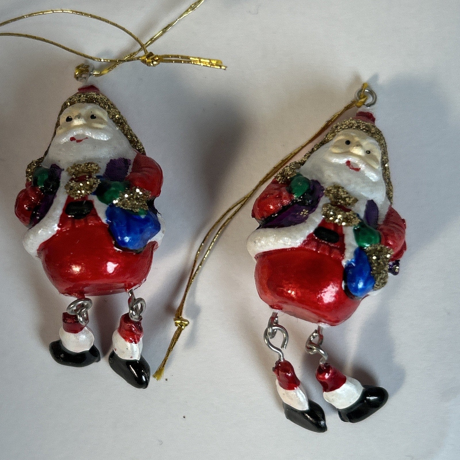 Set of 3 Mini Dangling Santa Ornaments – 2" Resin Christmas Decorations