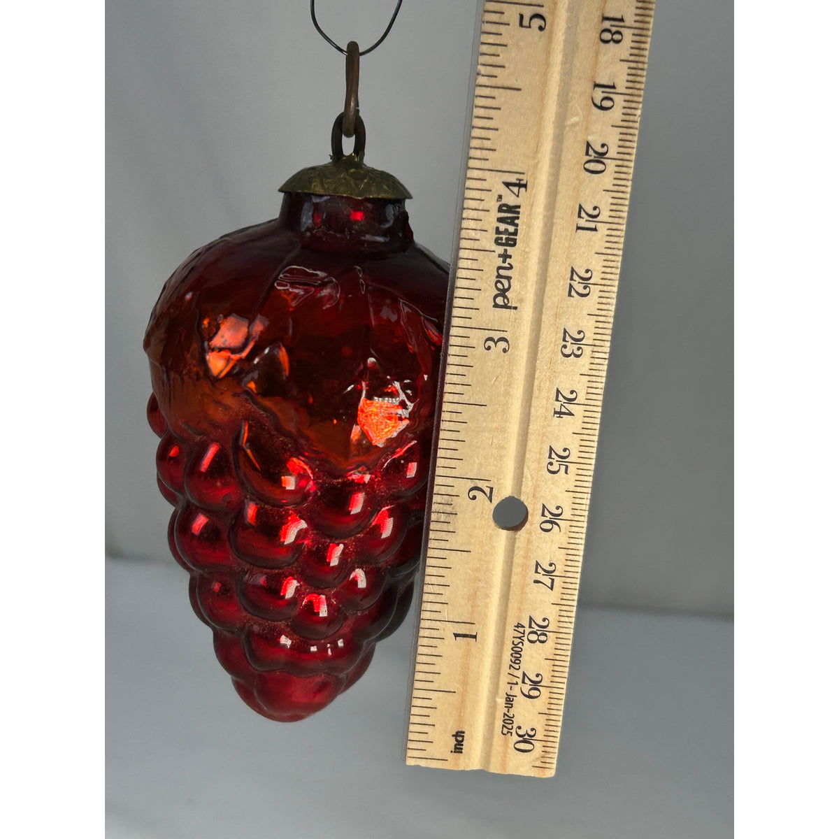 Antique 1800s German Kugel Red Grape Cluster Glass Christmas Ornament 4" Rare