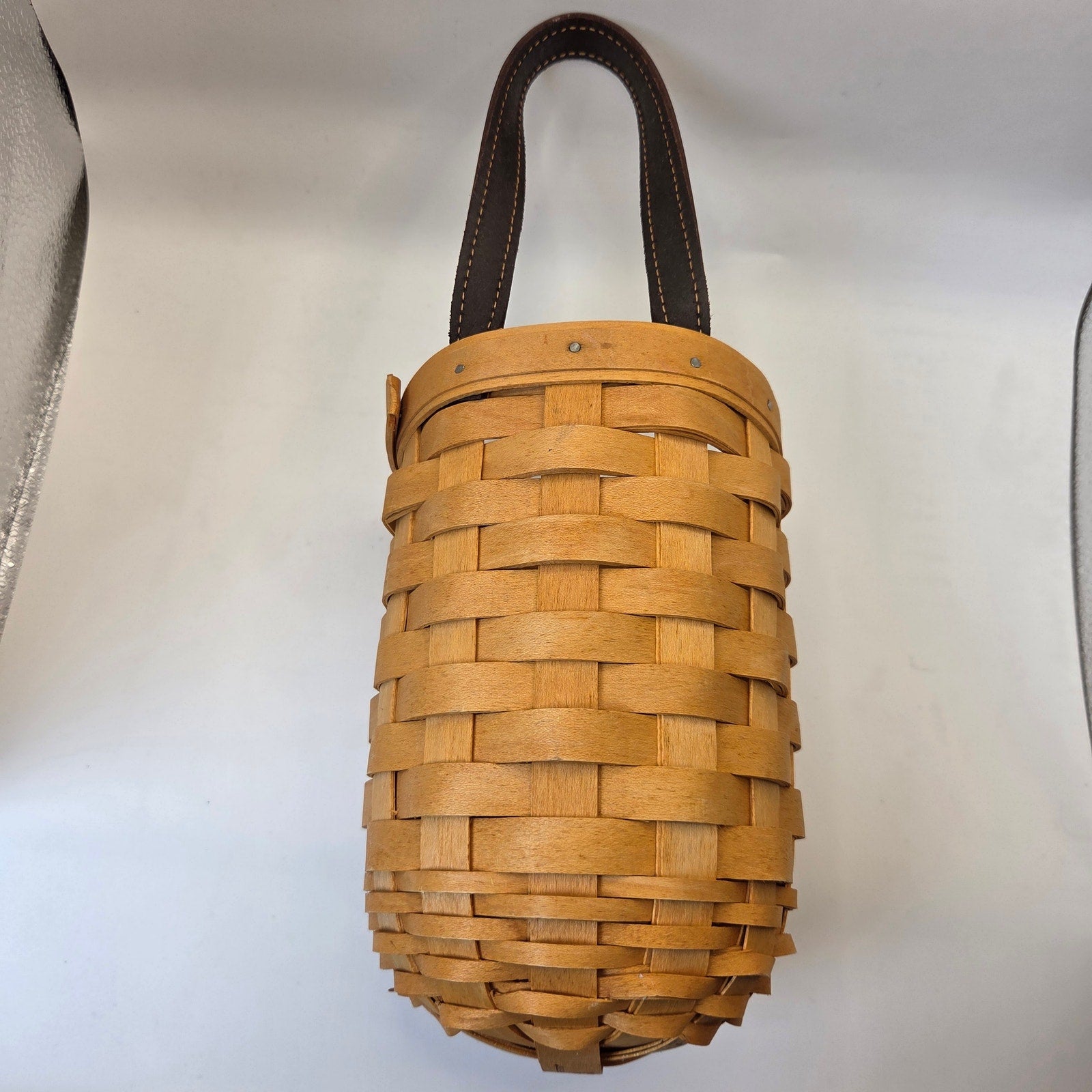 Longaberger 2002 Handwoven Hanging Wall Basket Leather Handle with Insert USA