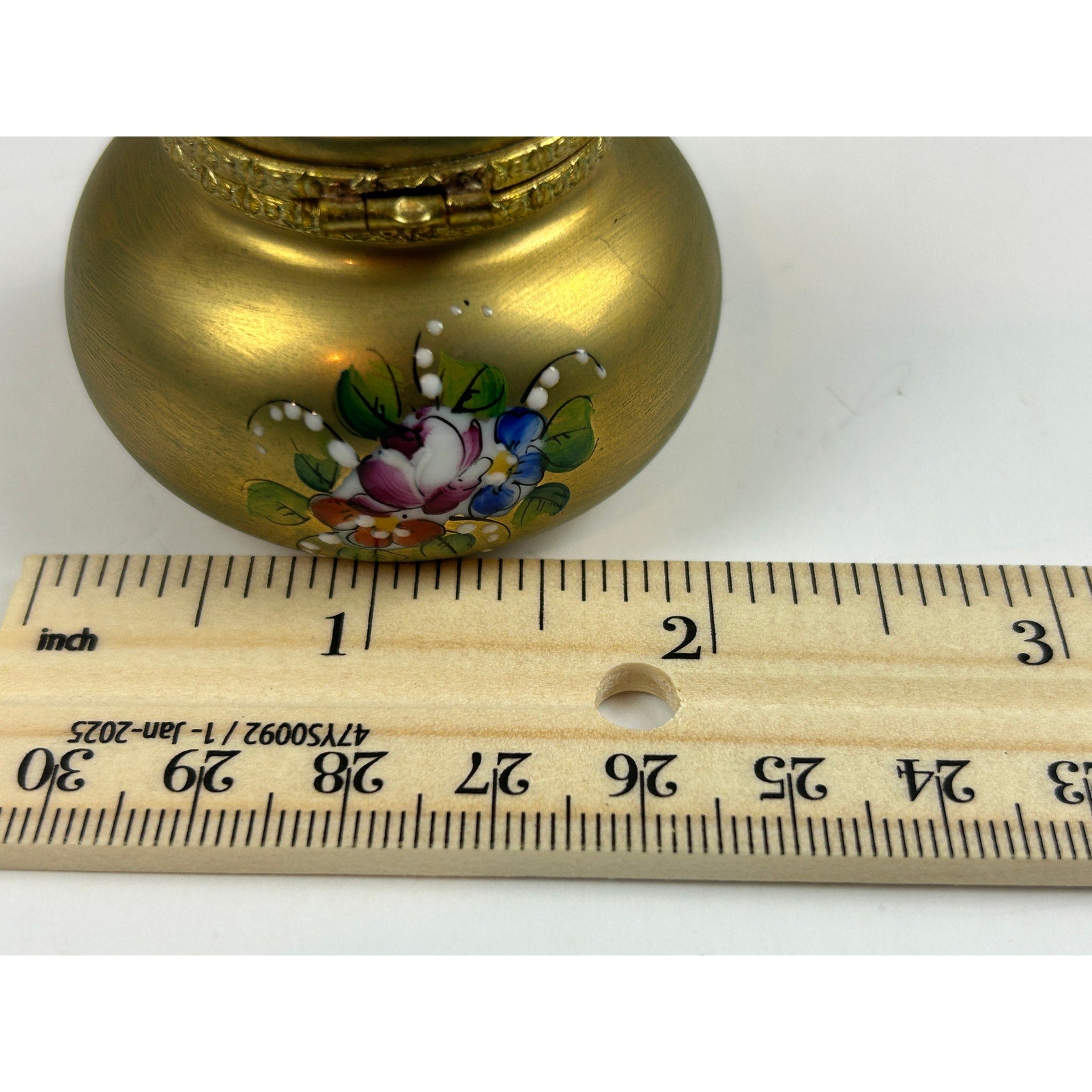 Limoges France Hand Painted Trinket Box Matte Gold Floral Round