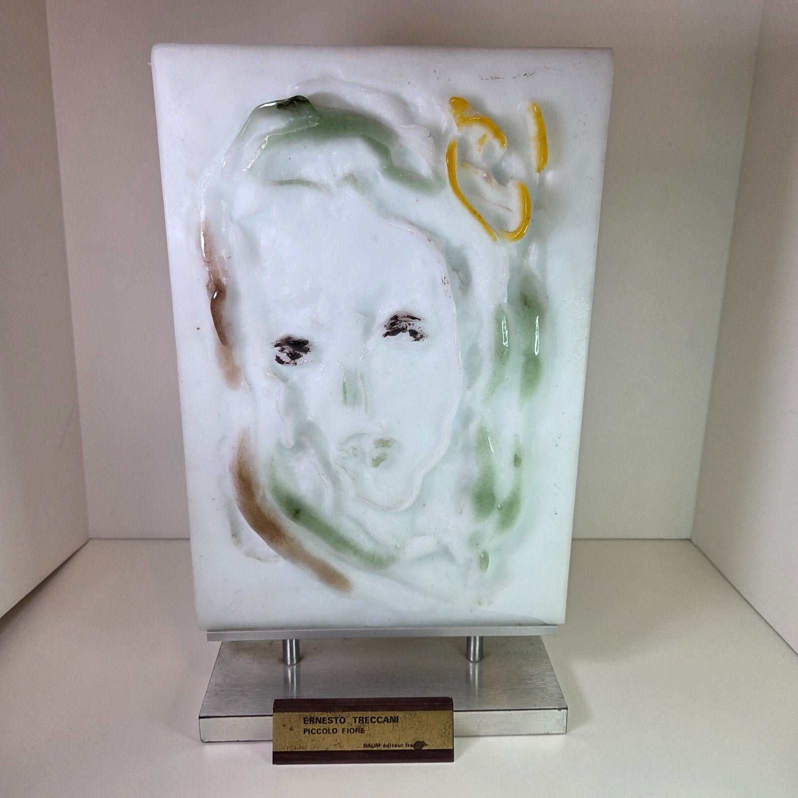 Daum France Pate de Verre Sculpture “Piccolo Fiore” by Ernesto Treccani Signed 14"