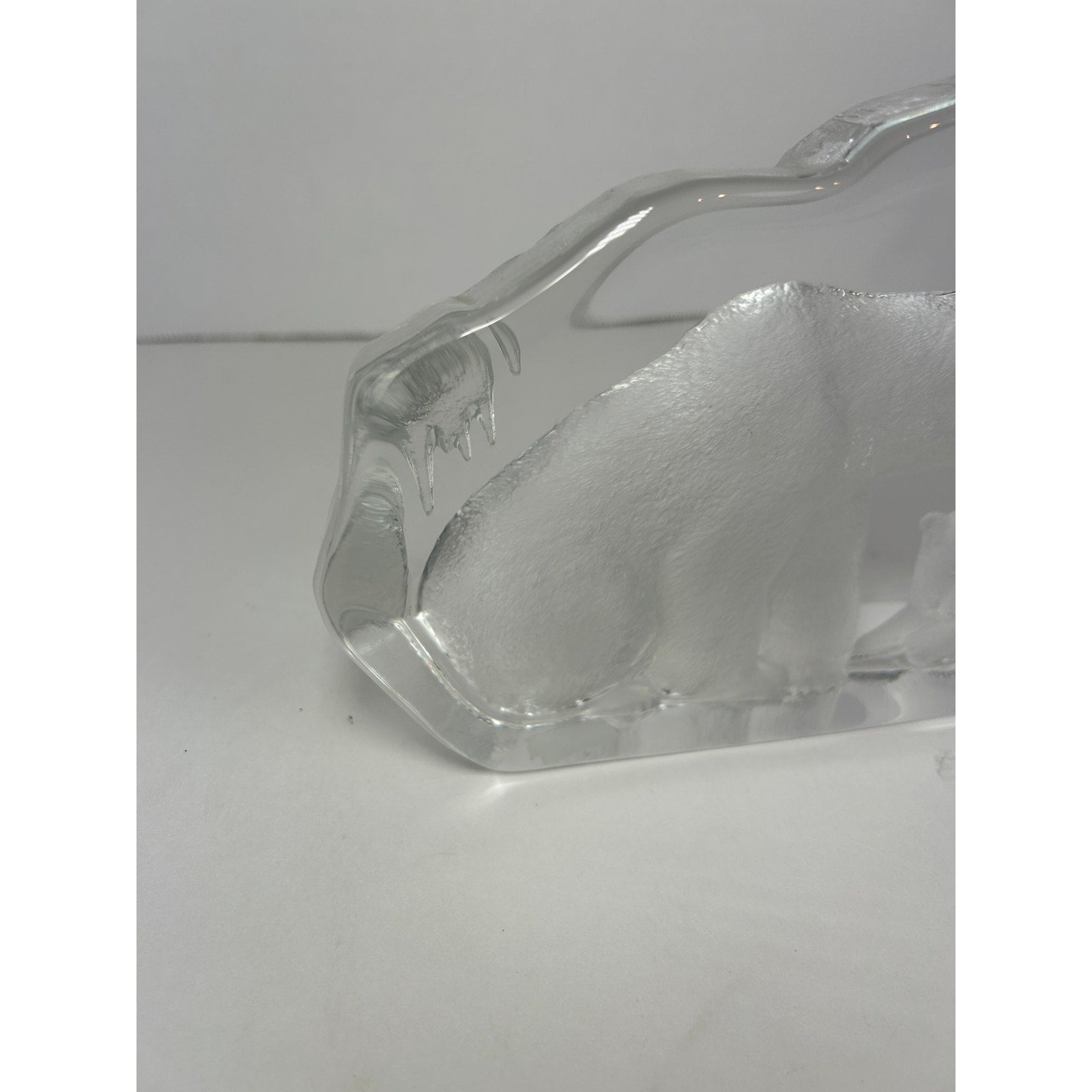 Mats Jonasson Maleras Sweden Crystal Polar Bear and Cub Heavy Glass Sculpture
