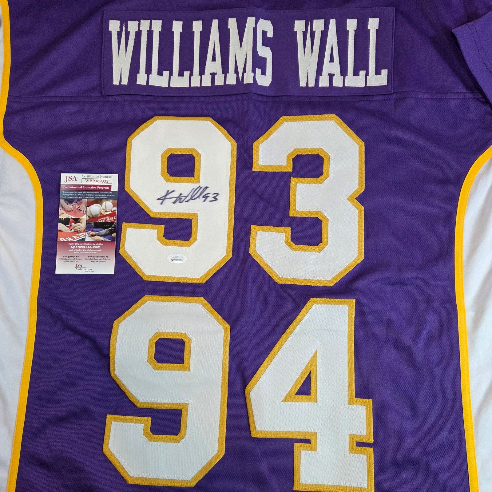 Williams Wall Vikings #93 #94 Kevin Williams Signed Jersey JSA COA XL Purple