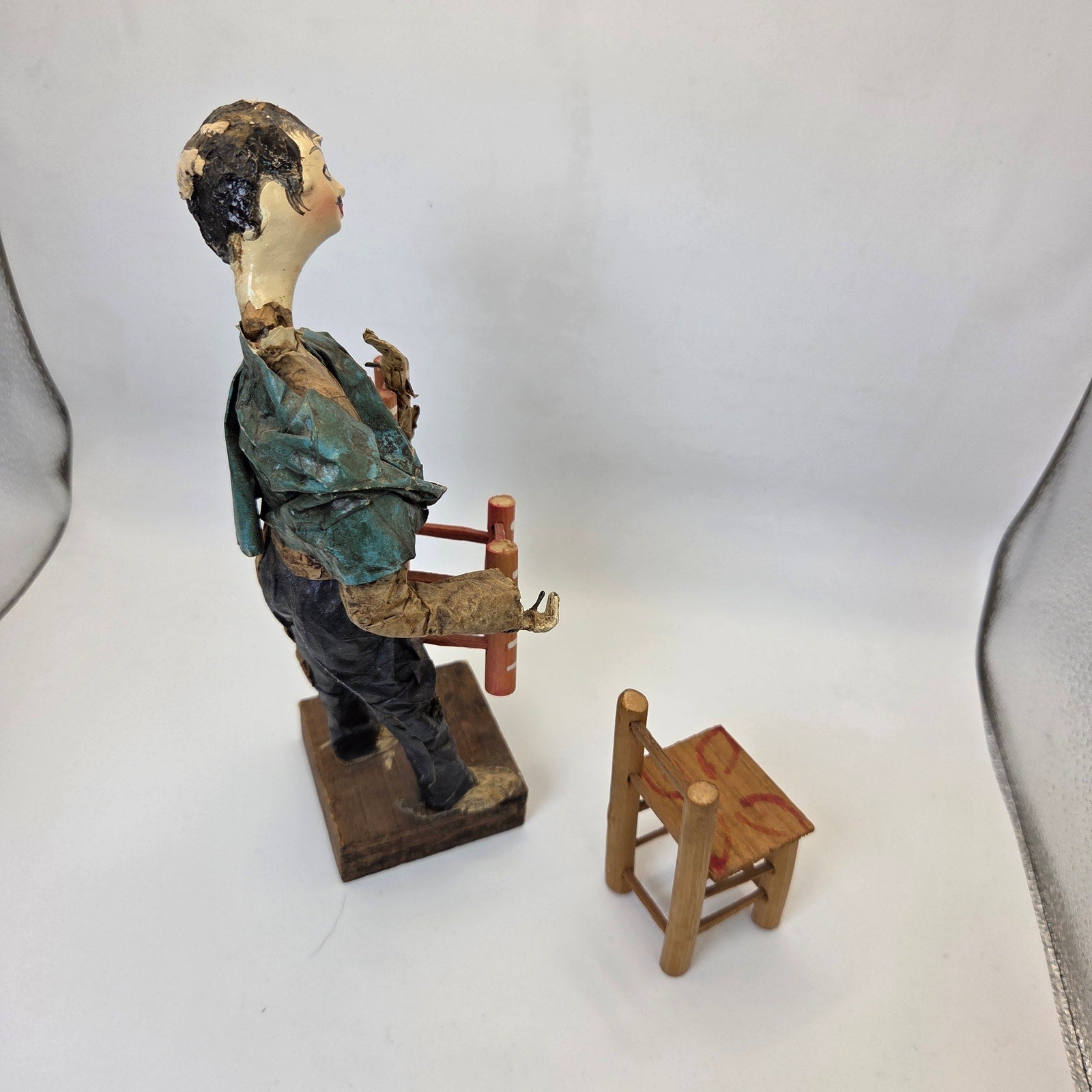Vintage 1970s Mexican Papier Mache Folk Art Figure w/ Balancing Chairs 9"