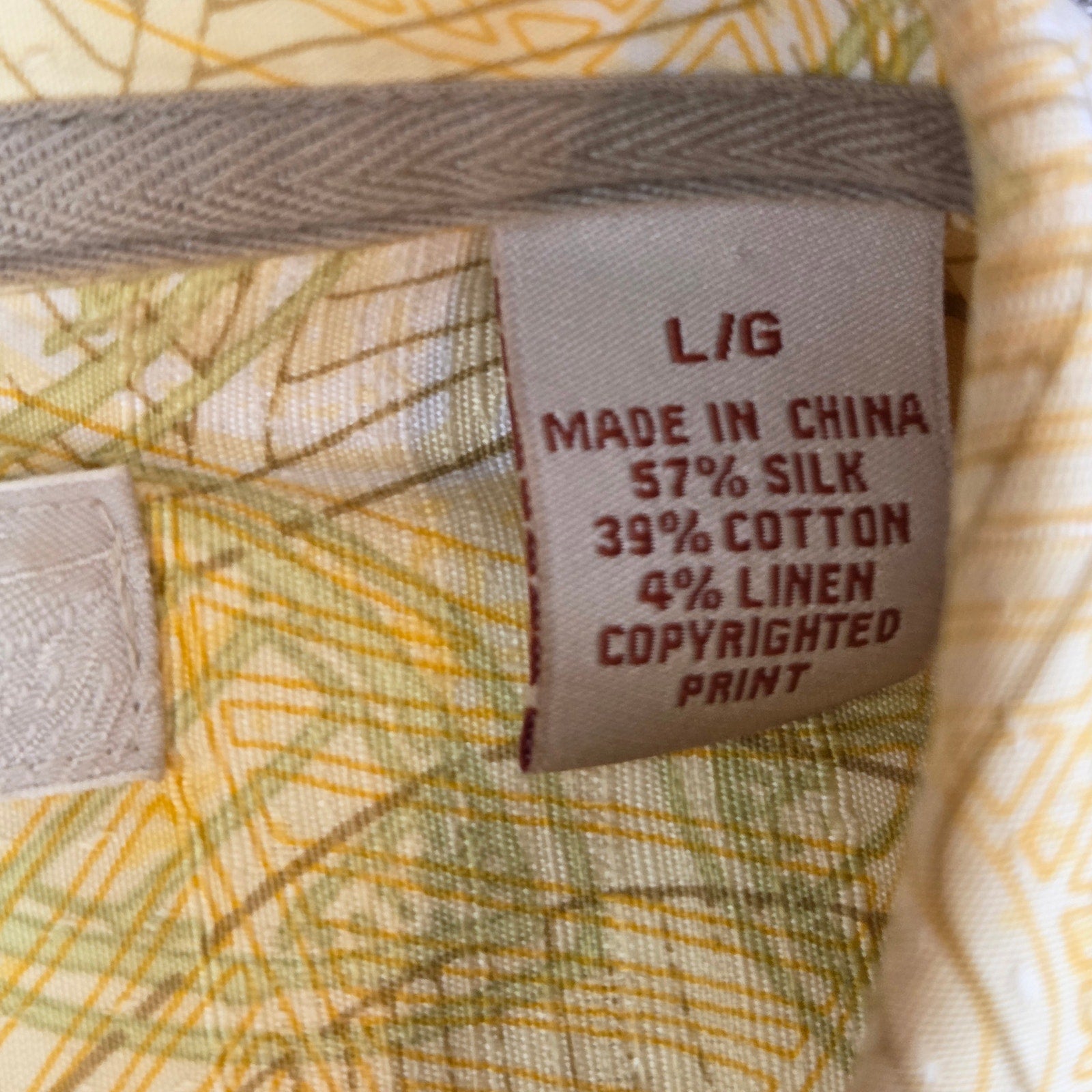 Tommy Bahama Silk Blend Camp Shirt Men’s L Yellow Abstract Palm Button Up