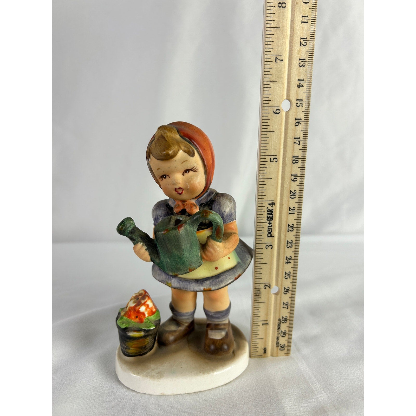 Vintage Enesco Girl Watering Flowers Figurine Japan Ceramic Bonnet