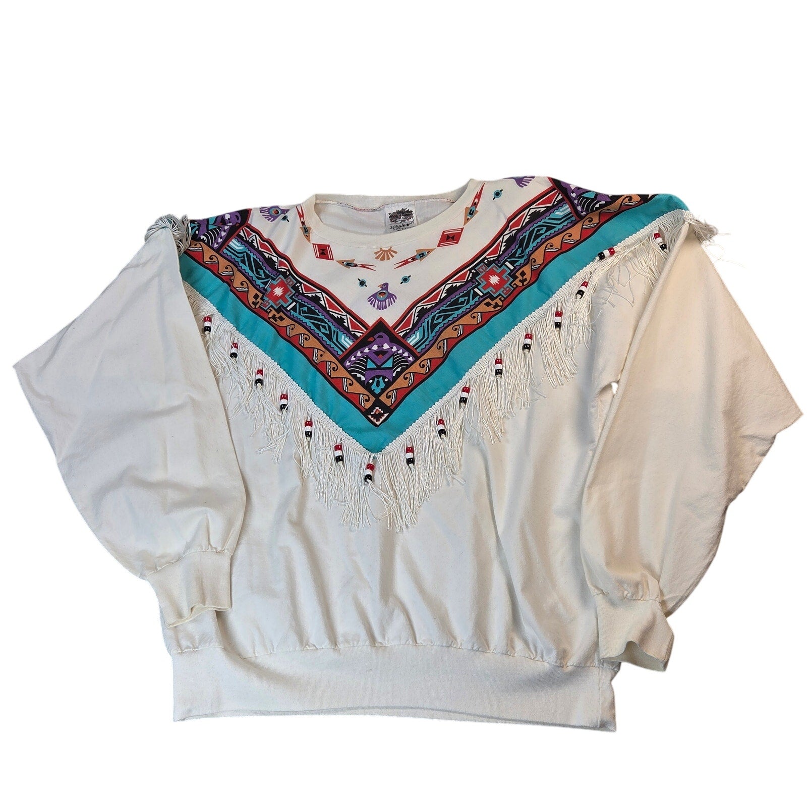 Wamcraft Hazelwood Club Phoenix Southwestern Fringe Beaded Top USA M VTG