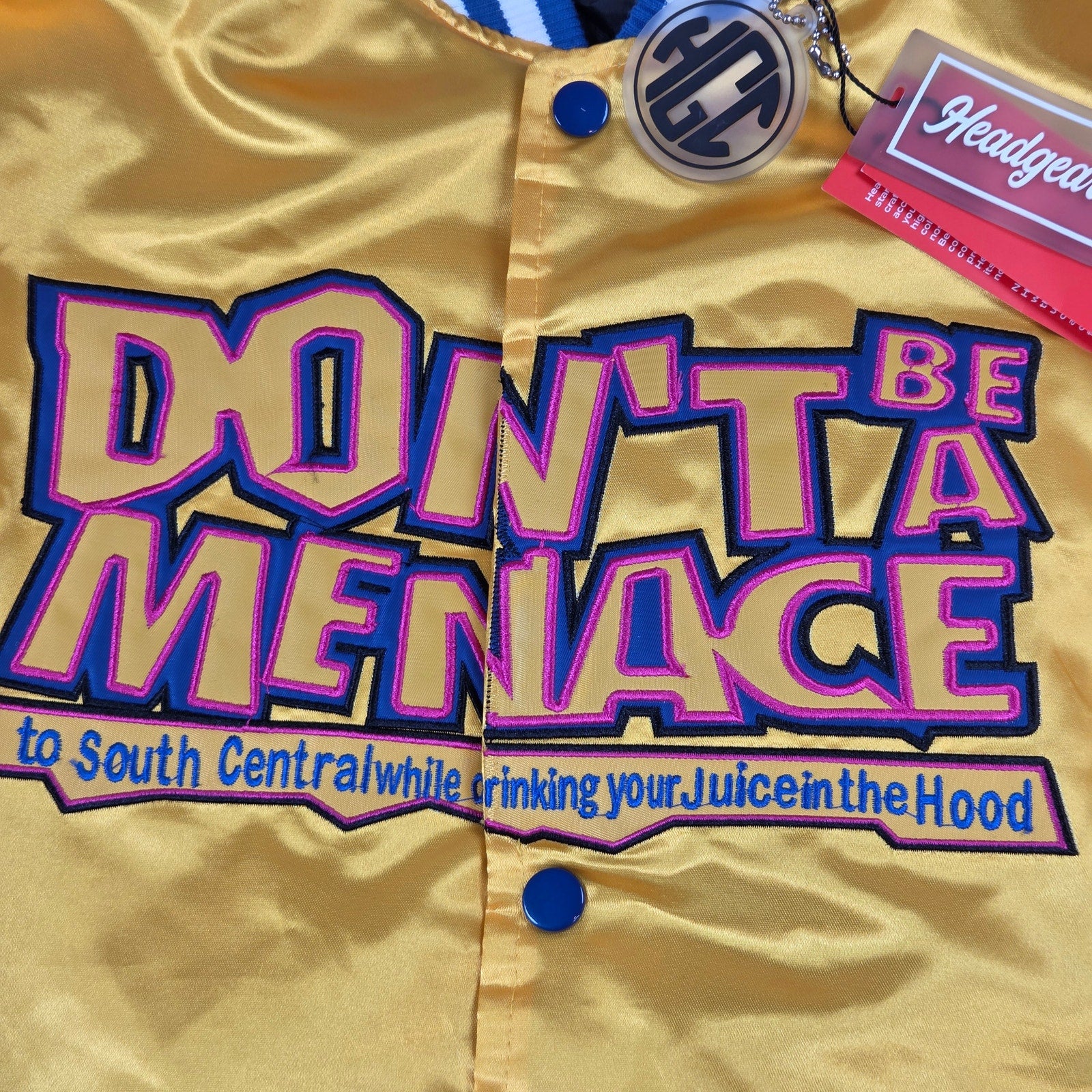 Headgear Classics Don’t Be A Menace Loc Dog Satin Varsity Jacket XL NWT