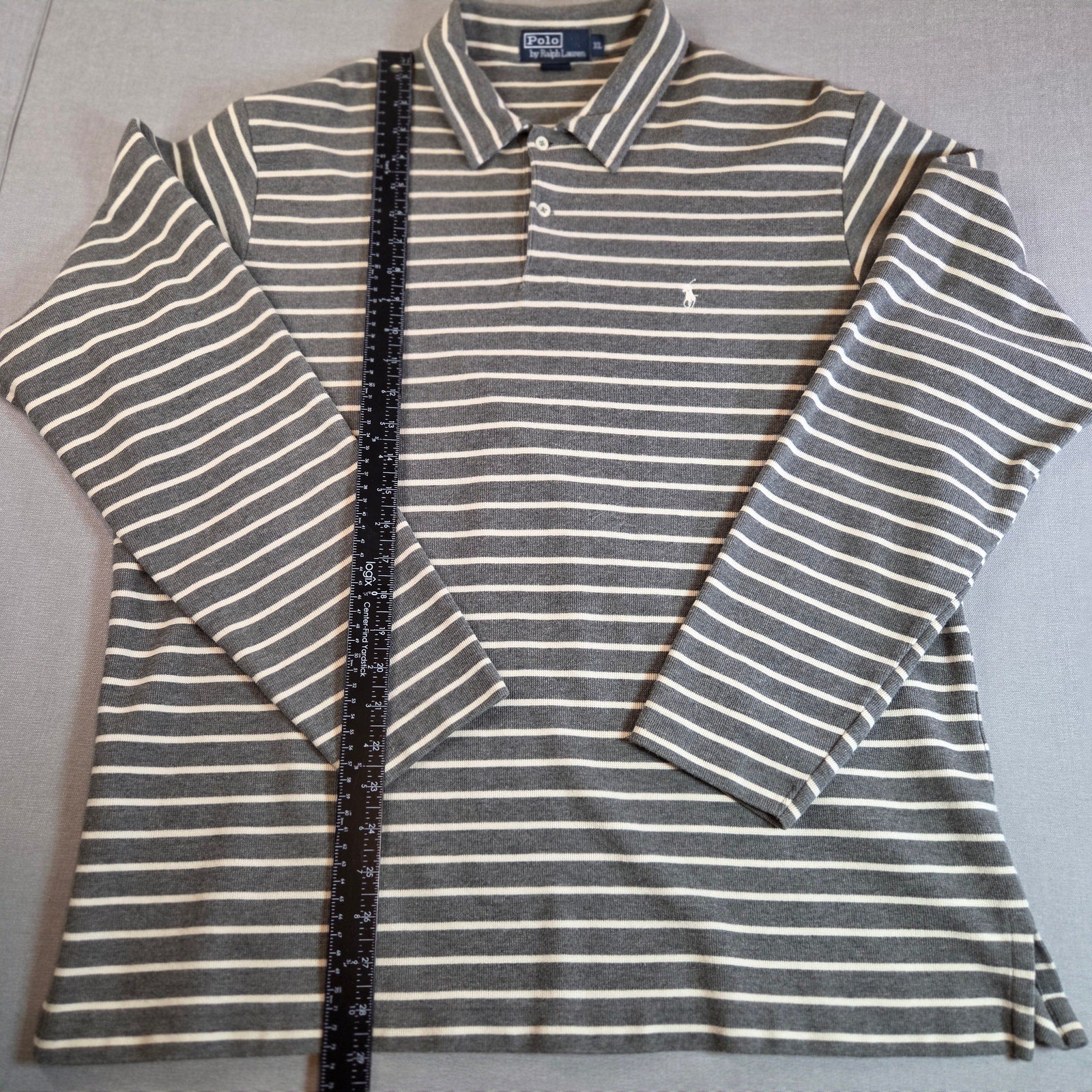 Vintage Polo Ralph Lauren XL Long Sleeve Stripe Shirt Gray White Cotton