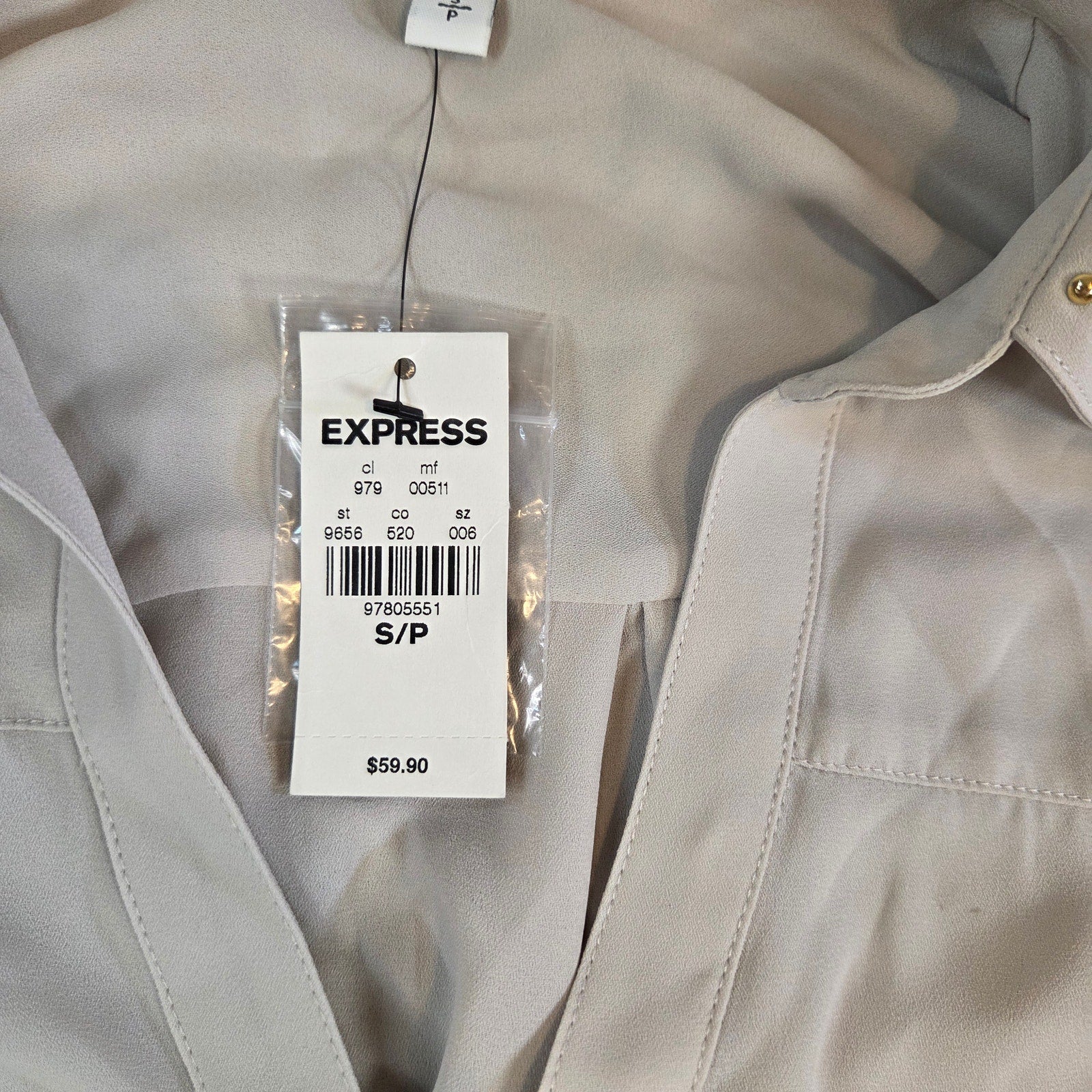 Express Portofino Blouse Women’s Beige Button Front Shirt Size S NWT