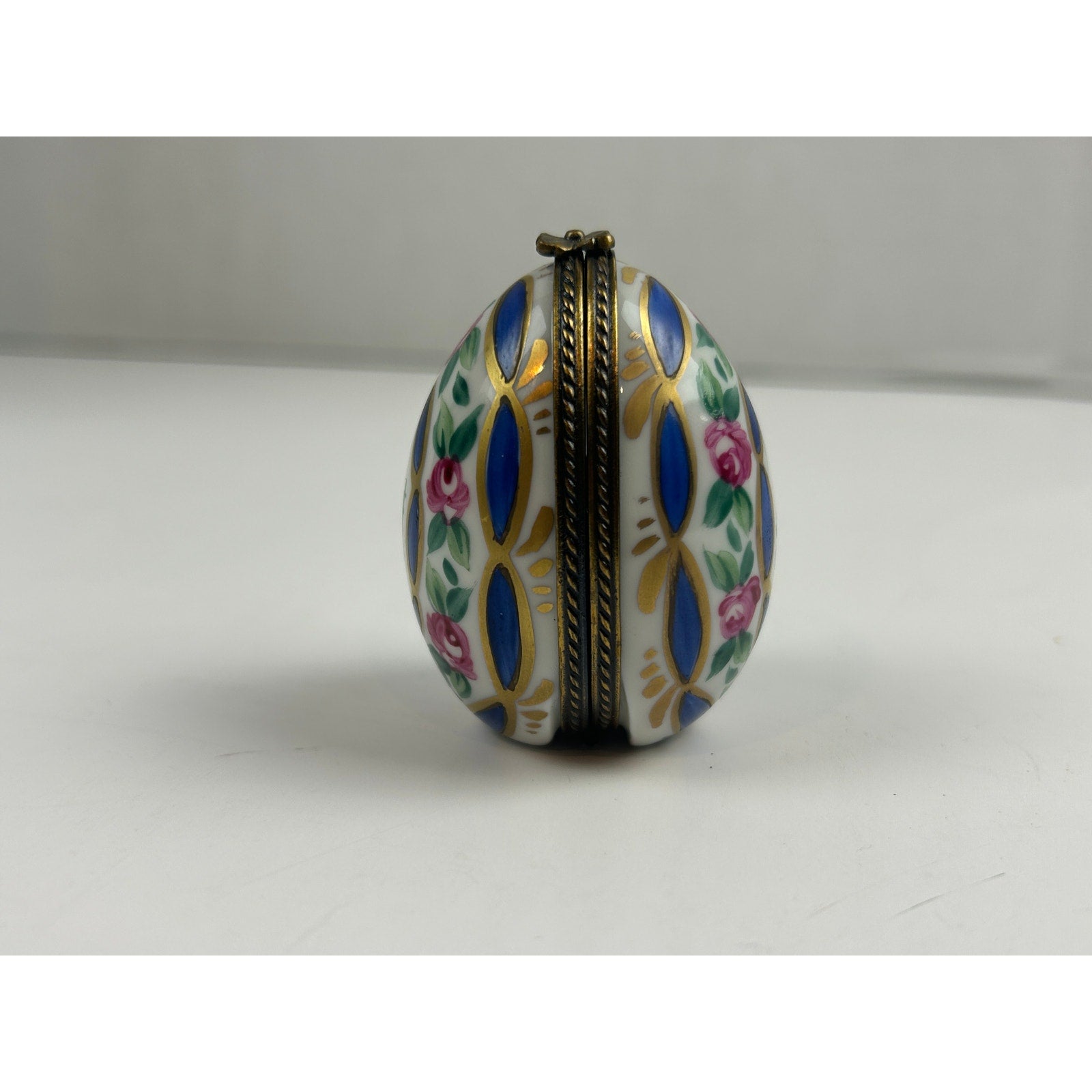 Vintage Limoges Hinged Egg Trinket Box with Perfume Bottle Hand Painted