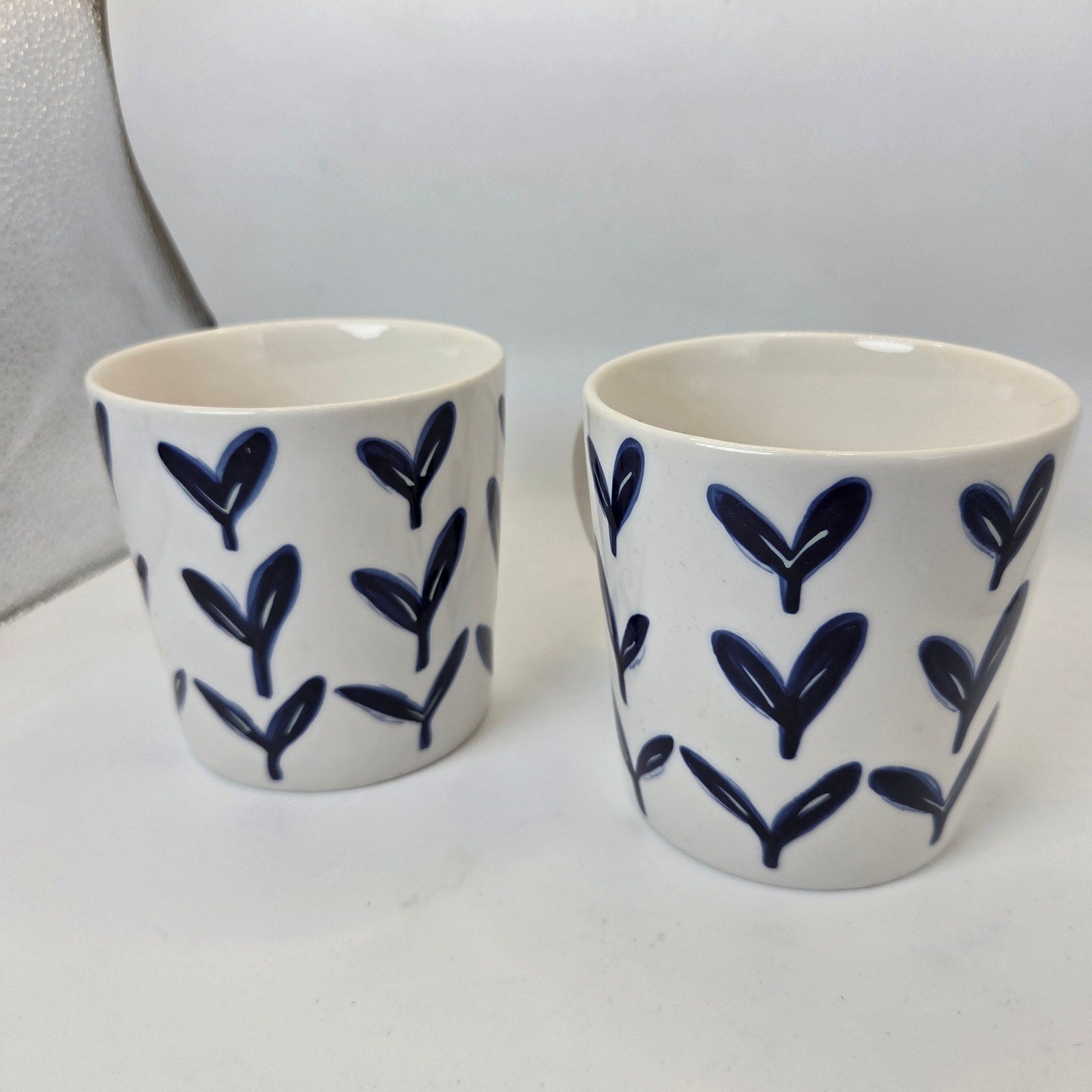 Starbucks 2003 Barista Blue Heart Pattern Ceramic Coffee Mugs Pair Set Rare