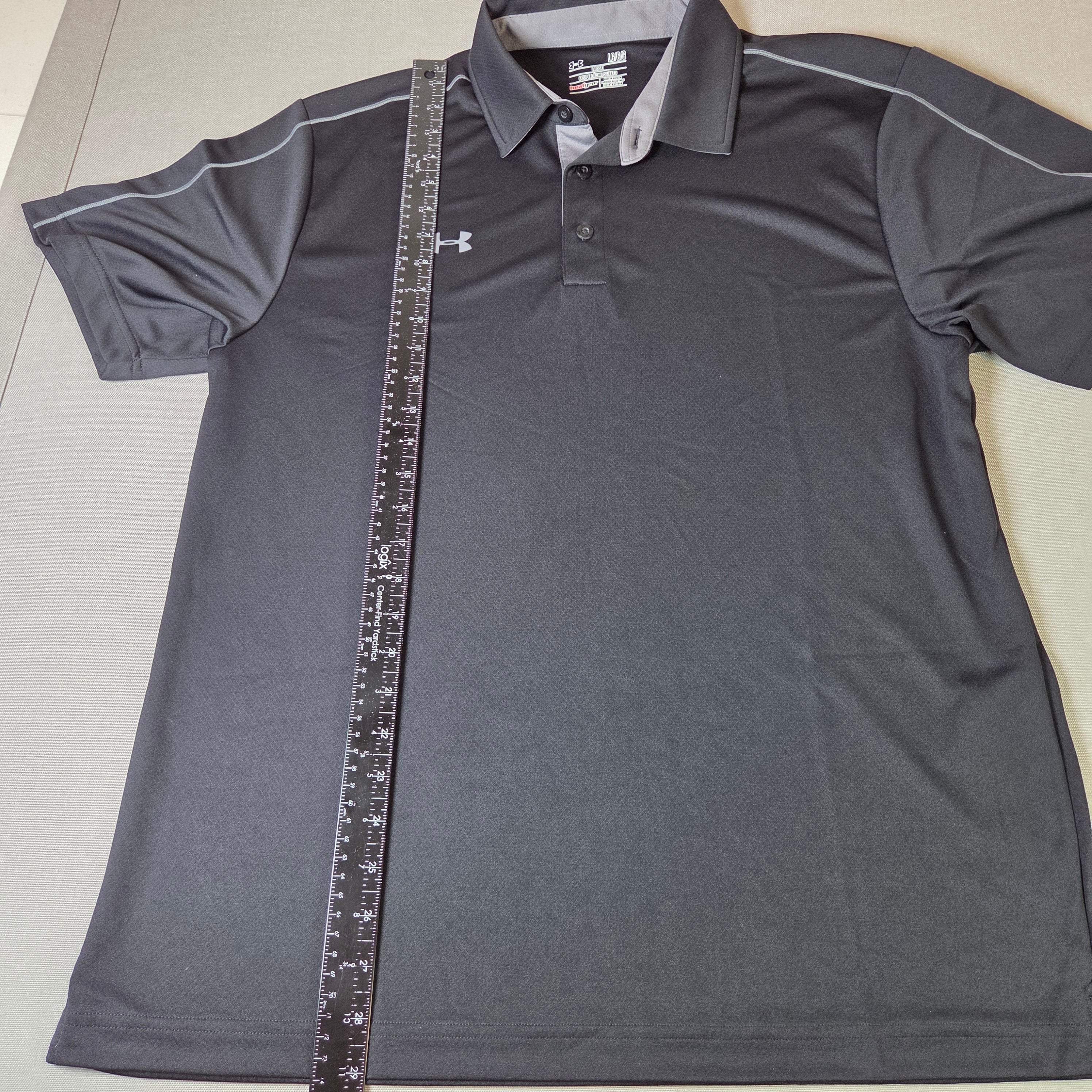 Under Armour Men's LG Black Golf Shirt with gray stipe and inside collar