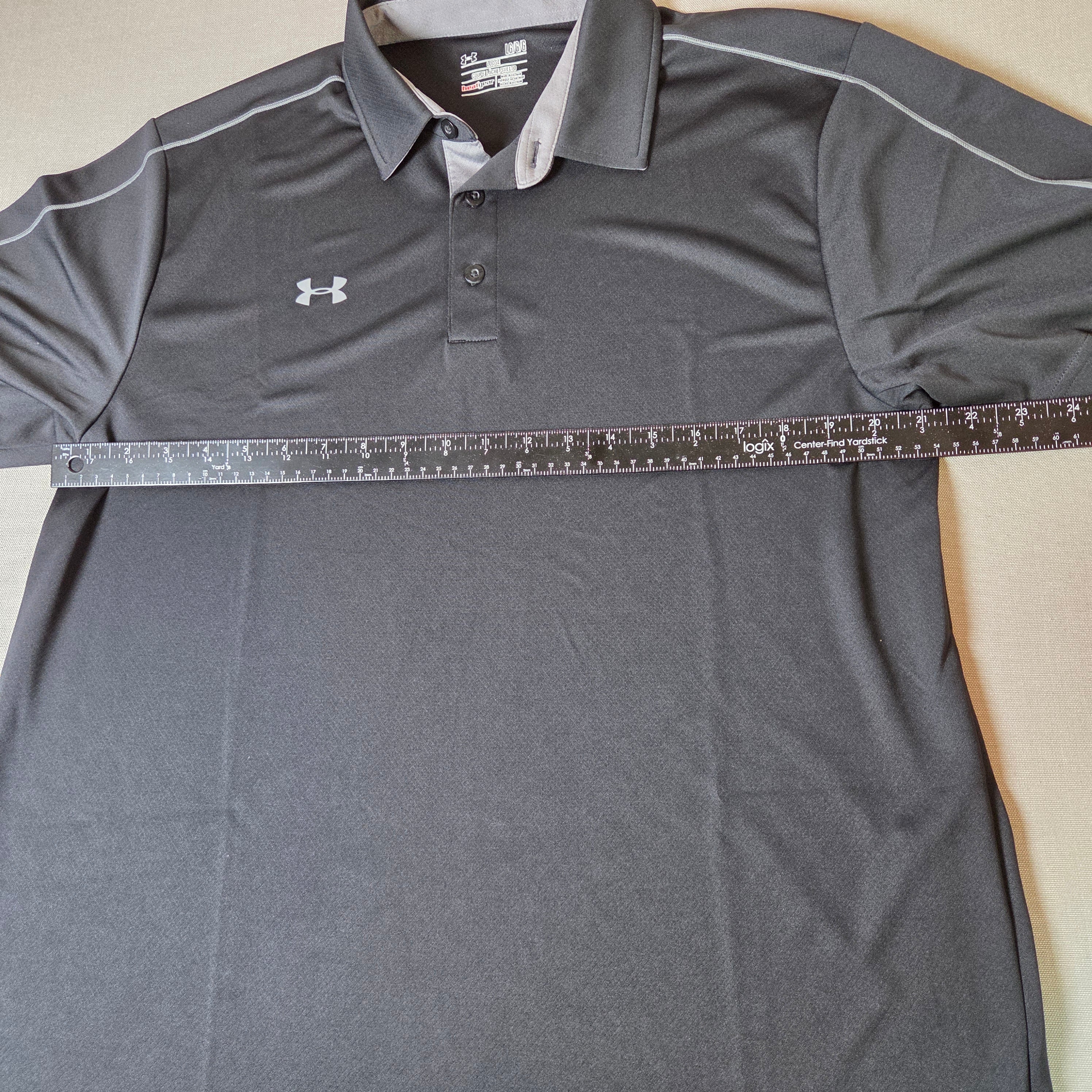 Under Armour Men's LG Black Golf Shirt with gray stipe and inside collar