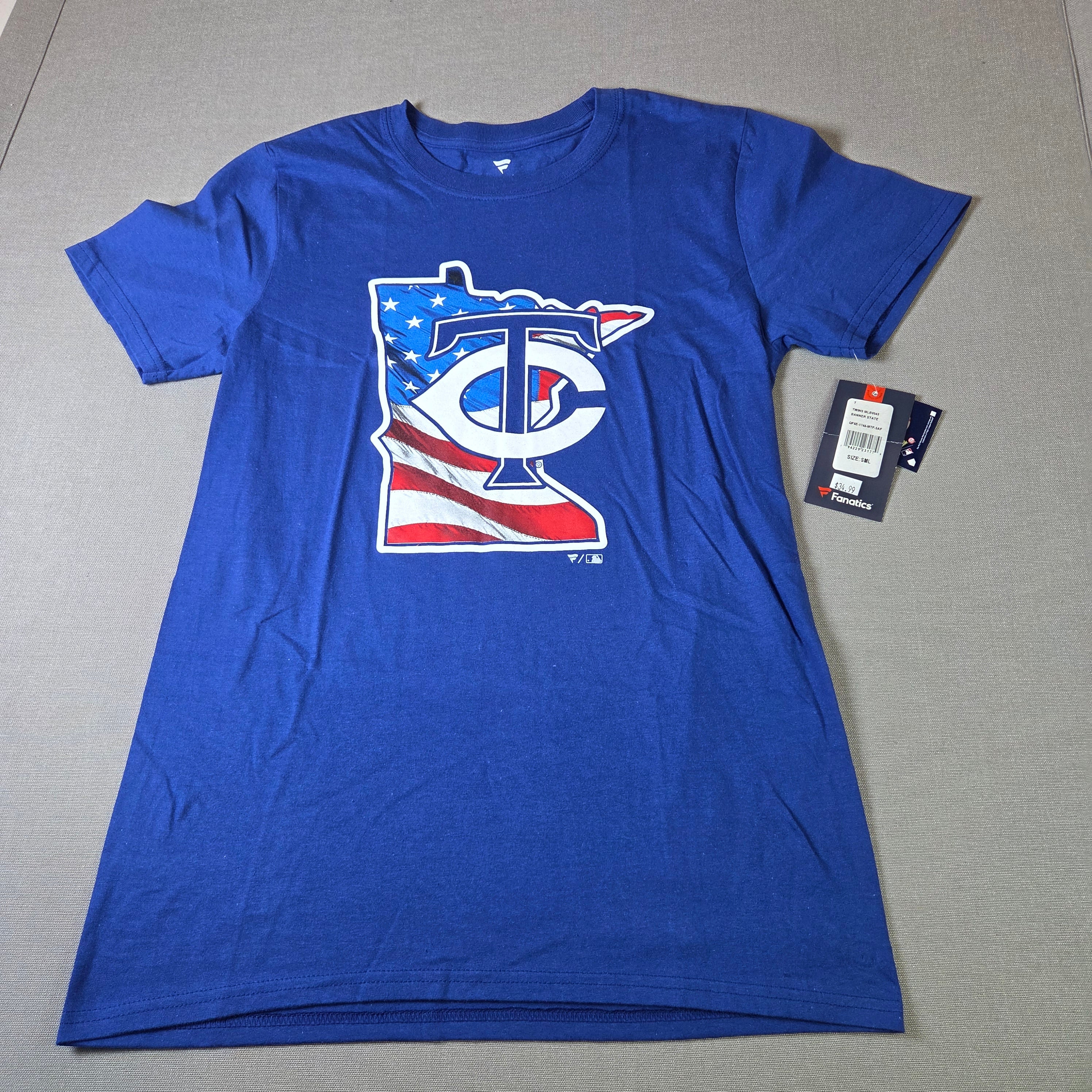 Fanatics Minnesota Twins USA Flag Logo T Shirt Size Small Banner State NWT