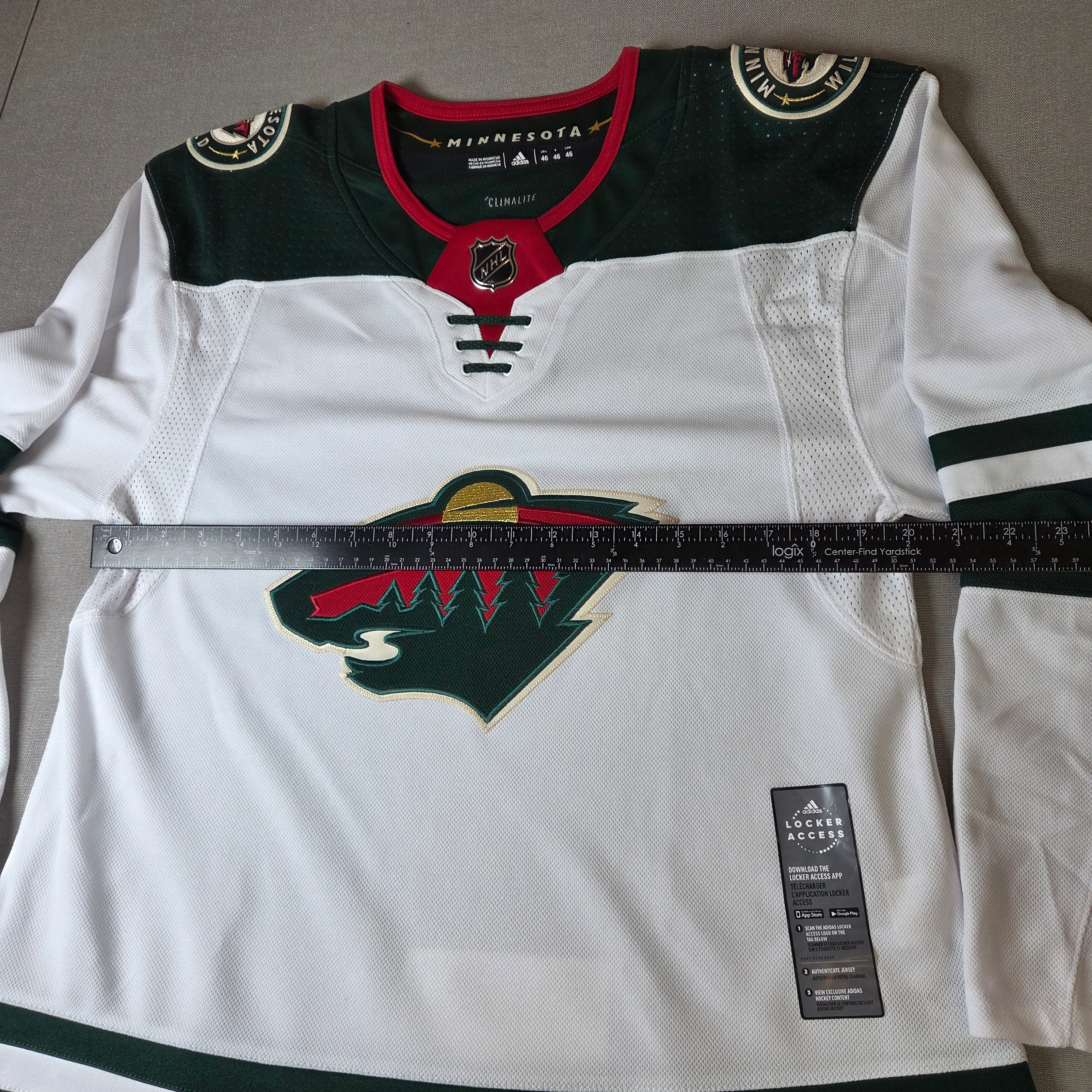 Minnesota Wild Adidas Jersey White Size 46 Climalite NHL Hockey Fight Strap New