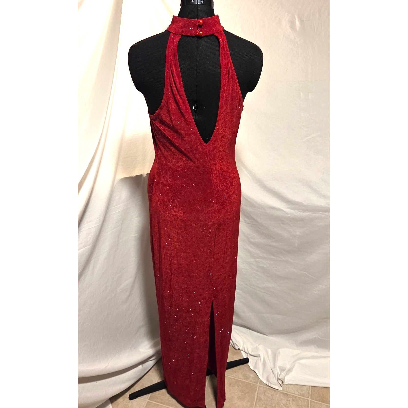 Roberta Evening Gown L Red Rhinestone Halter Formal Dress USA Style 72729