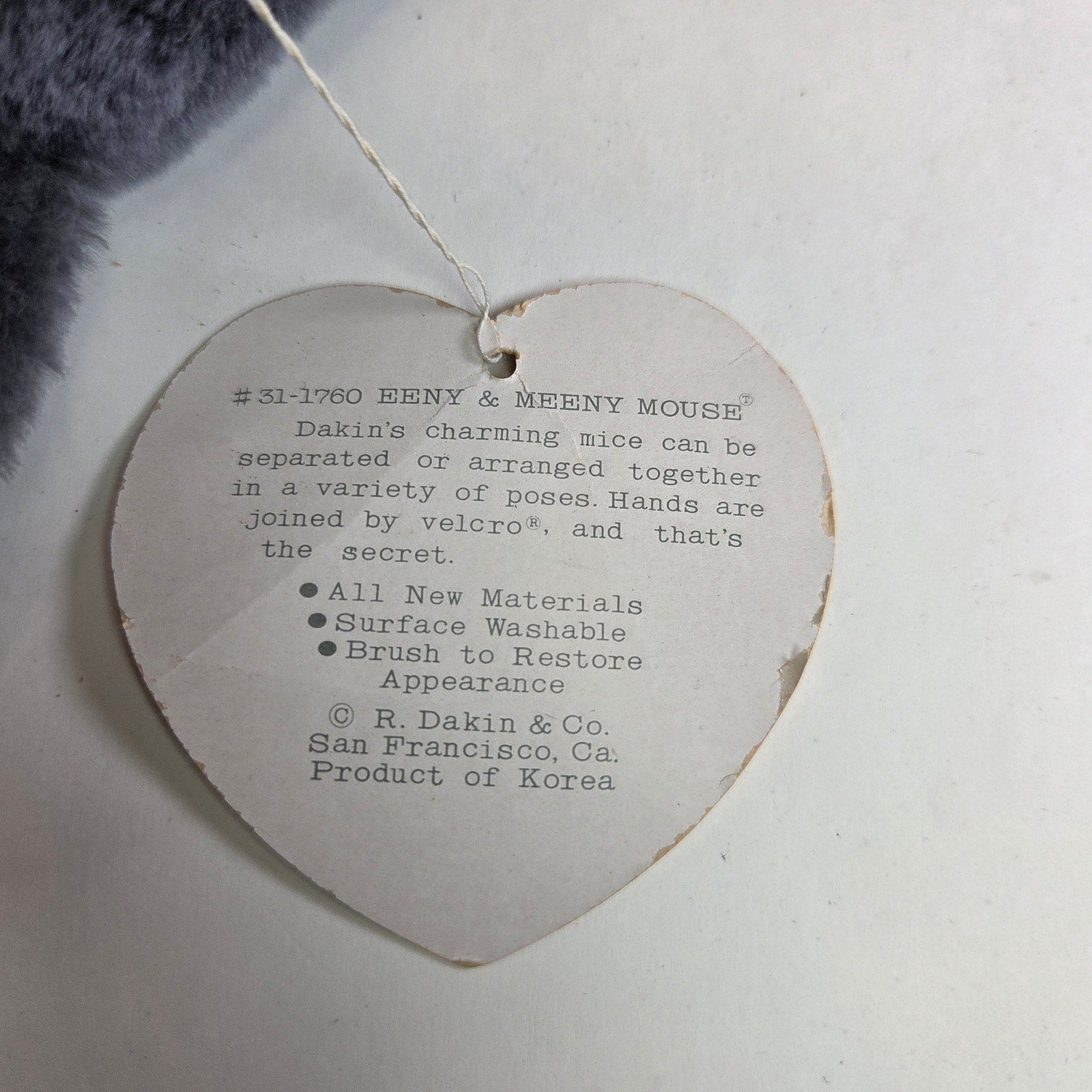 Vintage 1976 R Dakin Eeny & Meeny Mouse Plush Pair Korea Velcro Hands #31-1760