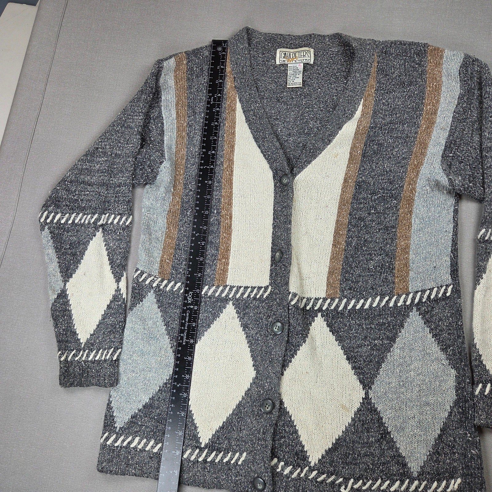 Gina Peters Sport Vintage Silk Angora Cardigan Sweater M Hong Kong Made