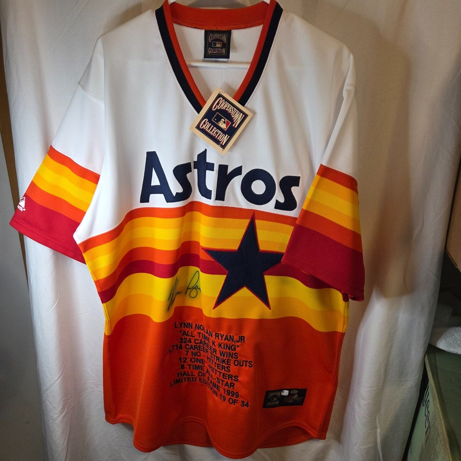 Nolan Ryan Auto Stat Jersey 19/34 NWT Astros XL COA MLB Majestic Rare