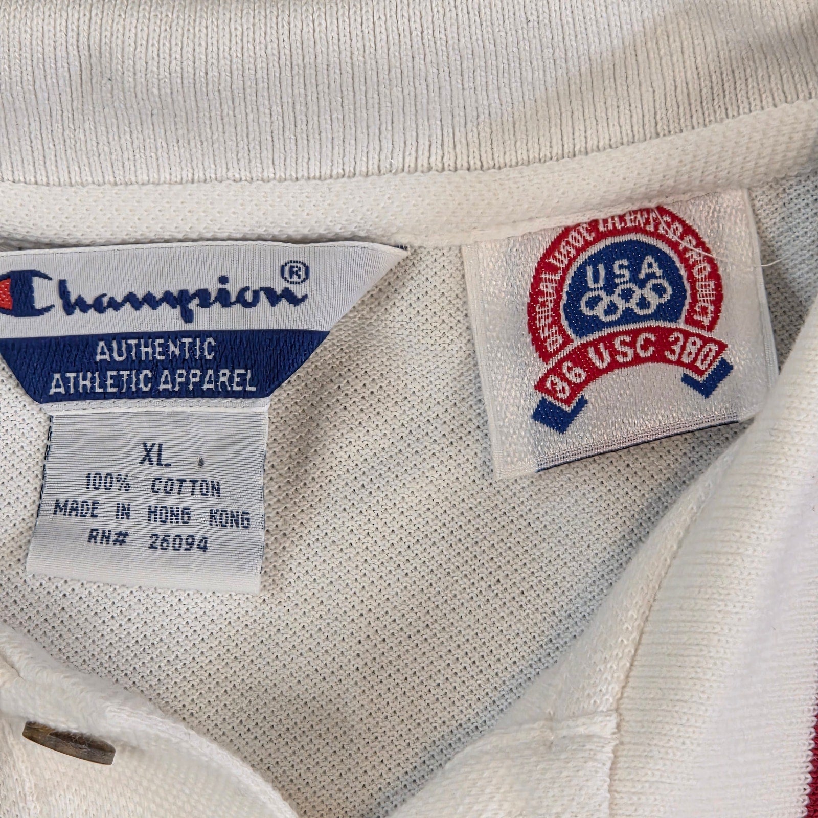 Vintage 1990s Champion USA Olympic Polo Shirt XL 1996 Atlanta NBC Patch