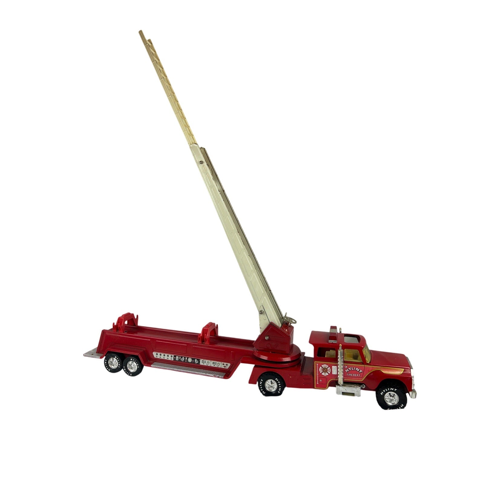1960's Nylint Fire Dept Hook N Ladder Truck Vintage Pressed Steel 34 Inch