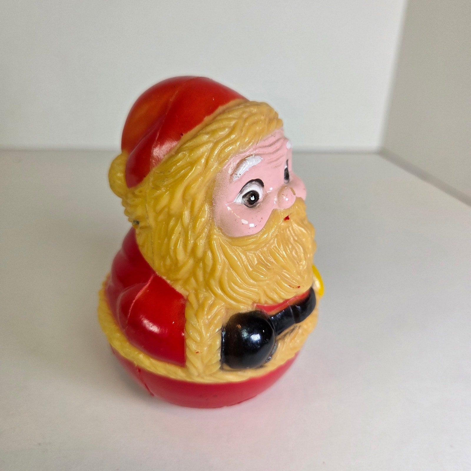 Vintage Santa Claus Roly Poly Toy – Retro Plastic Wobble Figure 5" Tall 1970s