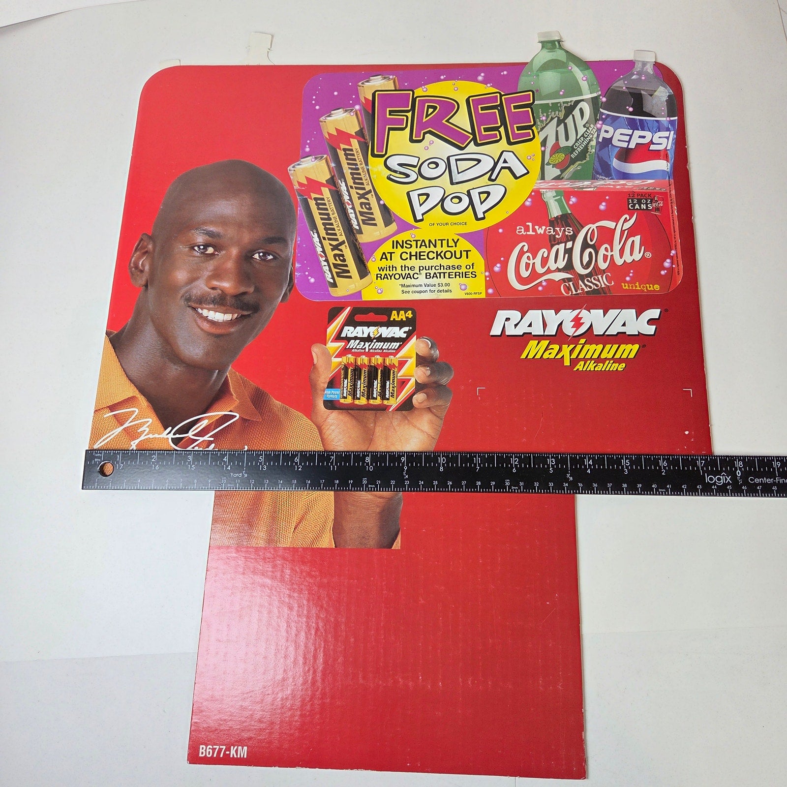 Michael Jordan Rayovac Vintage Store Display Die Cut Sign Free Soda 22x17.5