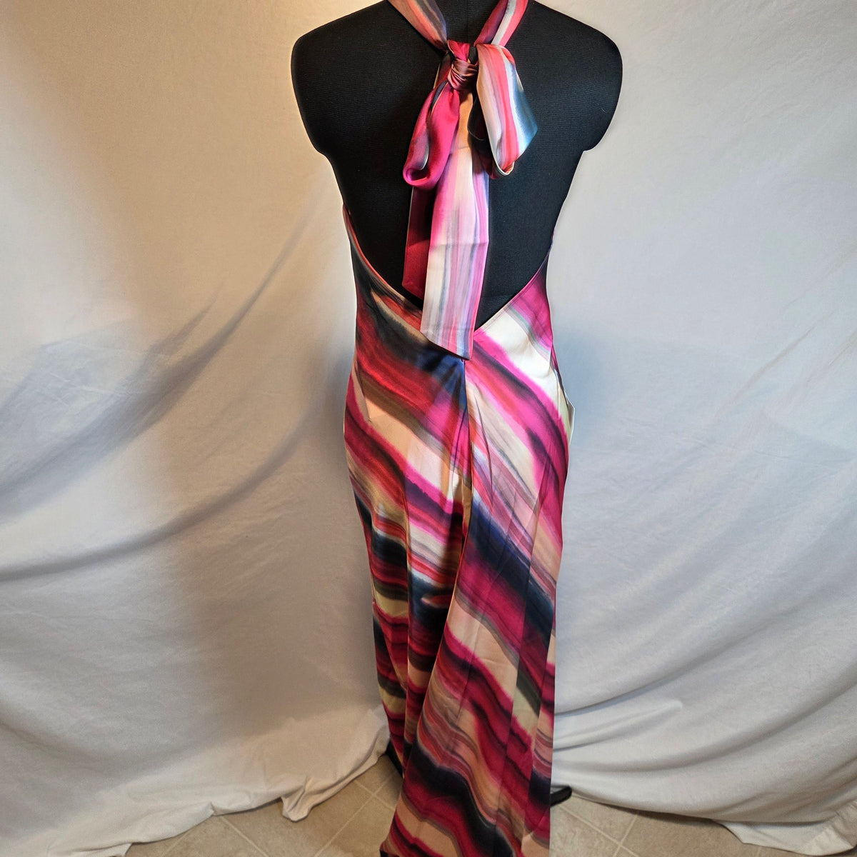 Club L London Melanie Maxi Dress UK 10 US 6 Striped Halter Open Back NWT