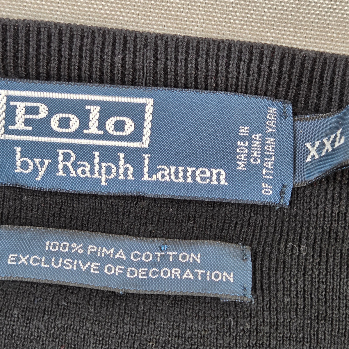 Polo Ralph Lauren Pima Cotton V Neck Sweater Mens XXL Black Purple Pony