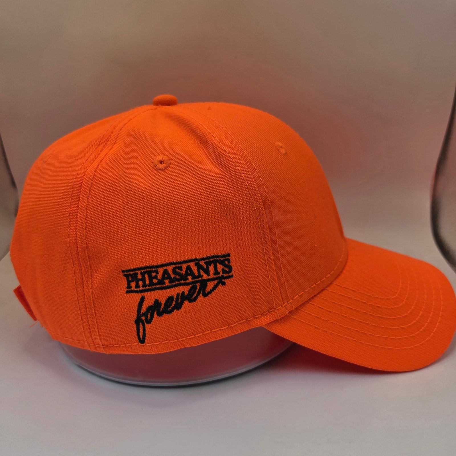 Pheasants Forever Neon Orange Hunting Cap Hook Loop Strapback Embroidered Bird